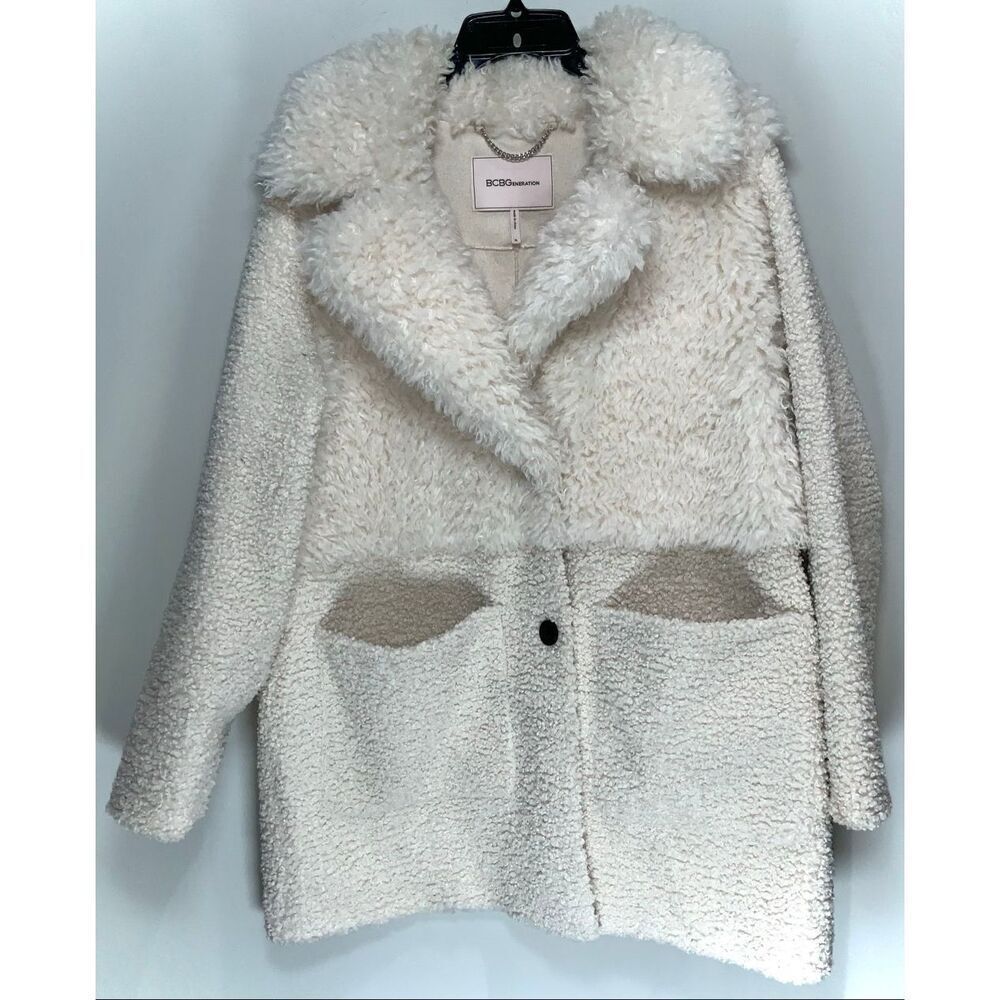 BCBGeneration faux fur teddy coat in ivory size XL